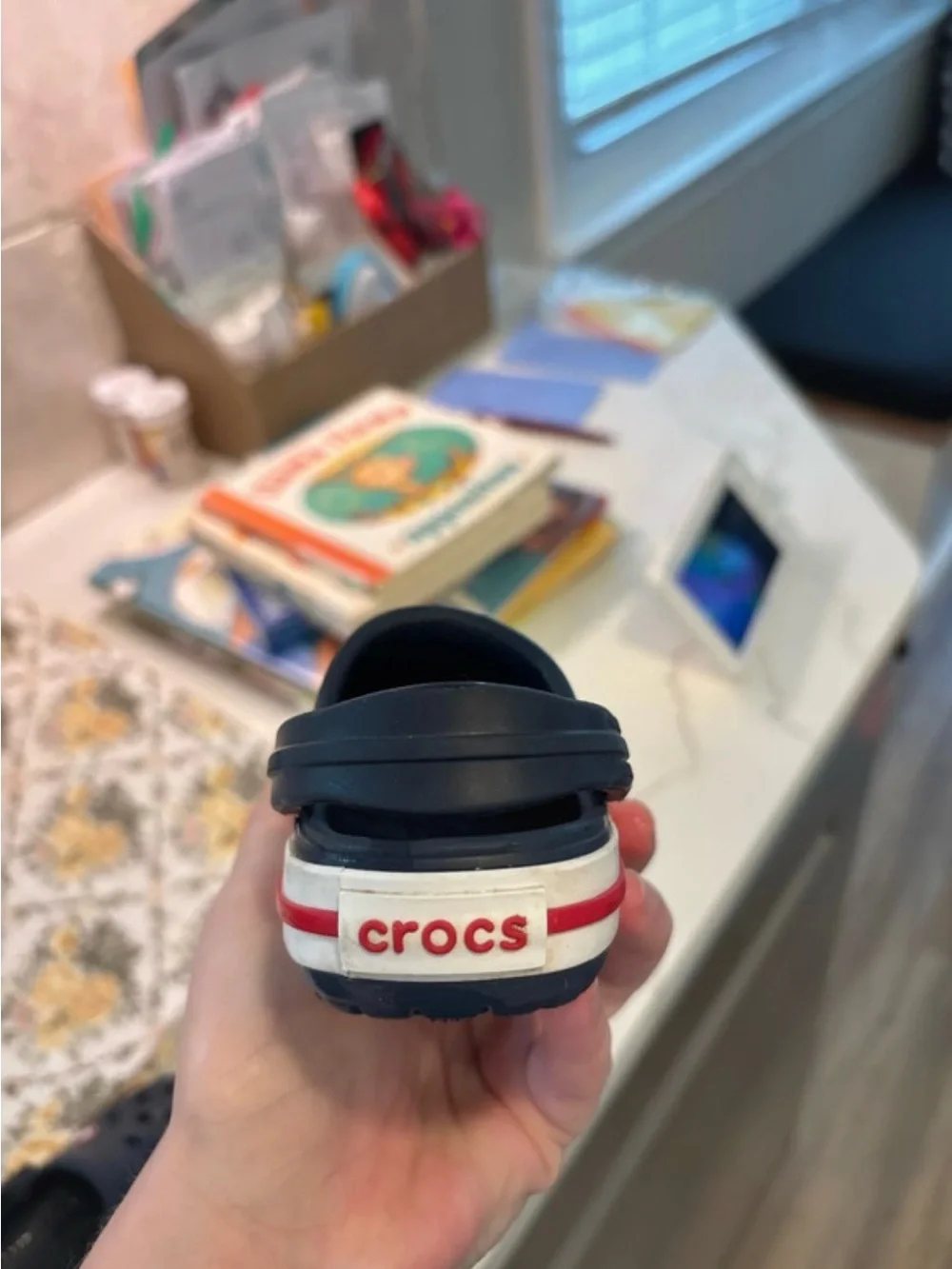 CROCS Kids Navy Clogs with Red & White Stripe